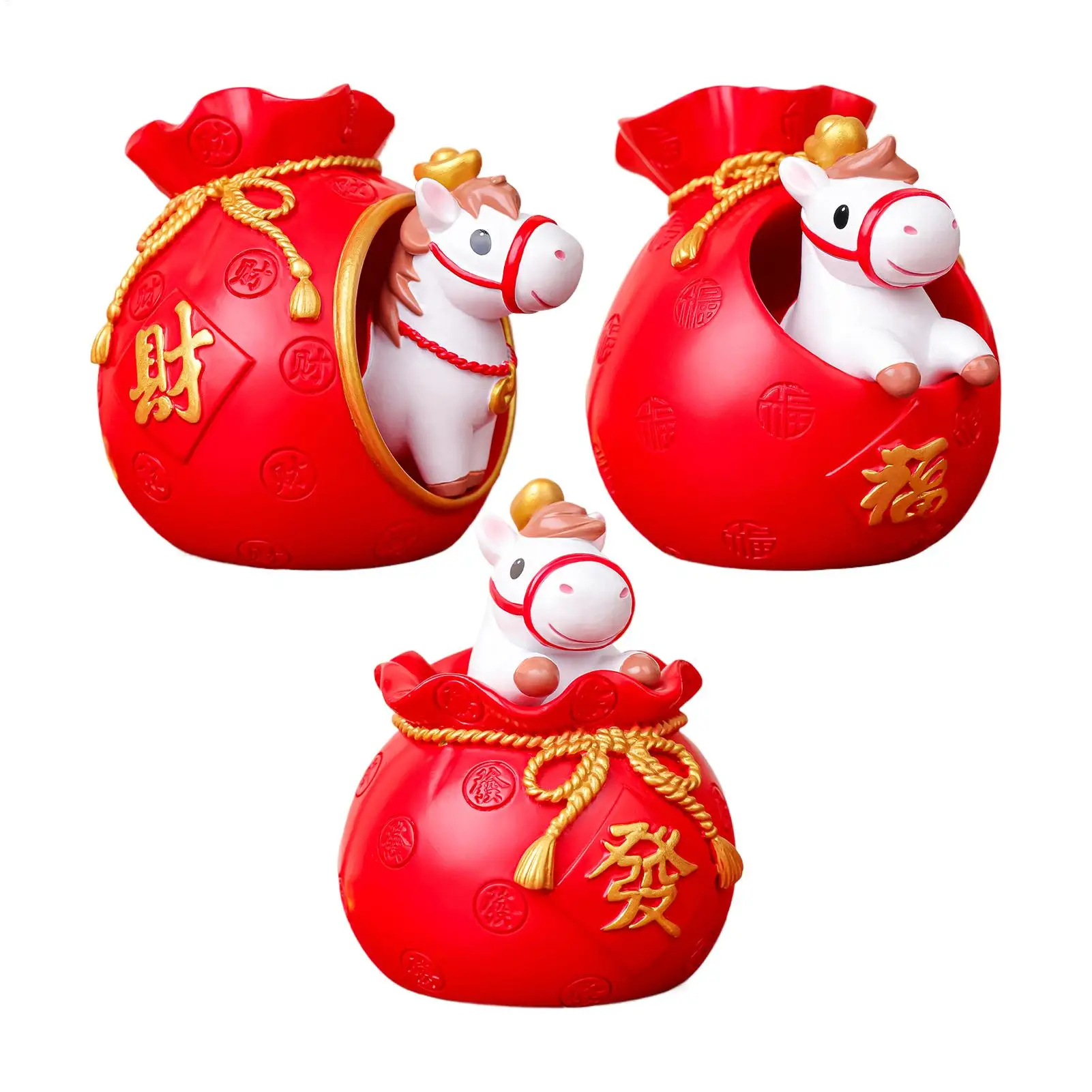 Year Year Of The Horse Decor 2026 Red Envelope Luck Horse Figurine Resin Desktop Ornament Wealth Good Fortune Table Decor