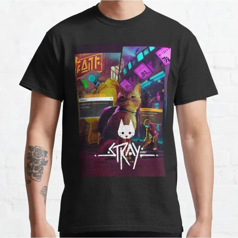

Cat Stray Game Одежда Ps4 Подарок для любителей кошек Графическая рубашка 100% хлопок Футболка больших размеров для мужчин с графическим принтом 4XL