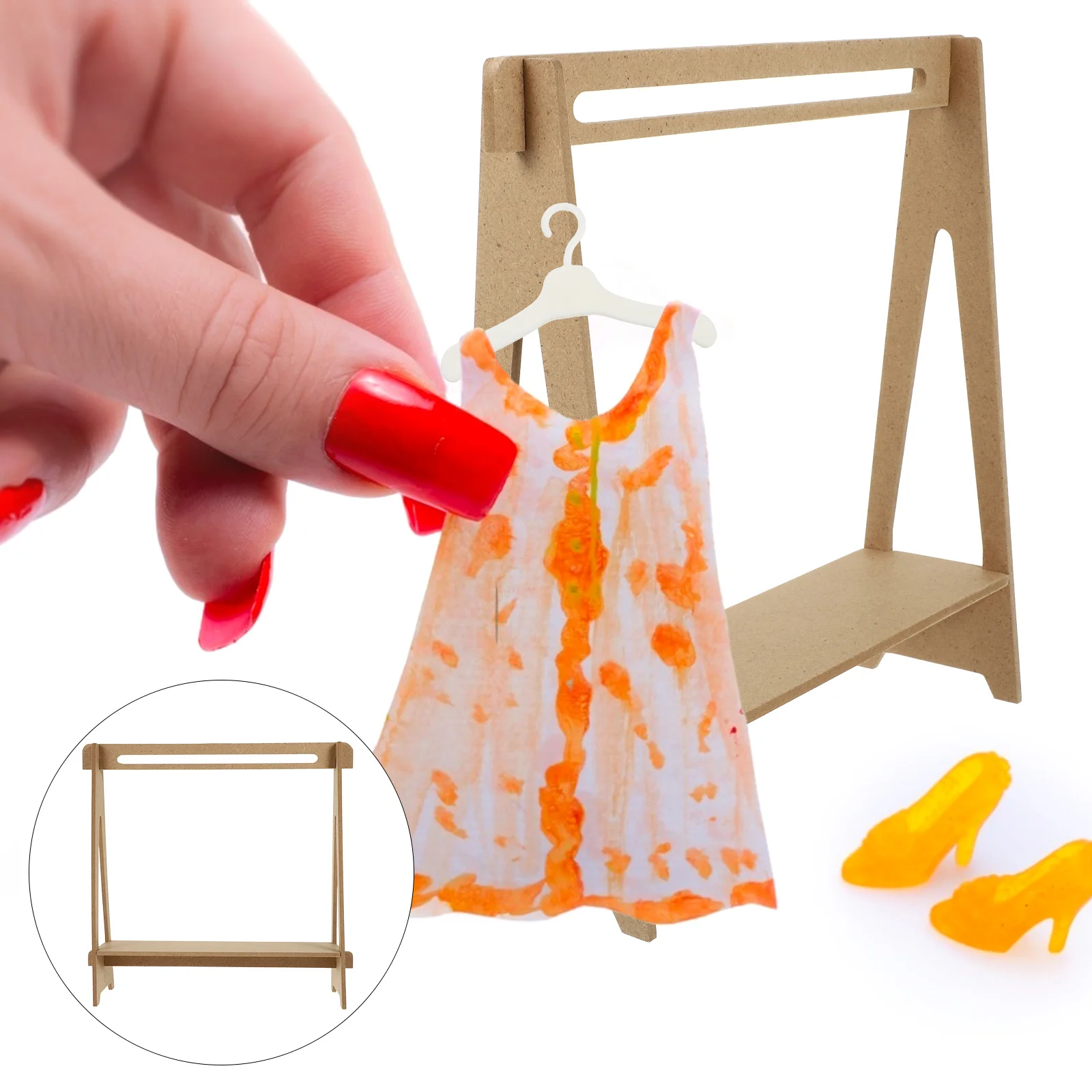 Hanger Toys Mini Clothes Hanging Rack Apparel Wooden Garment House Decor DIY Miniature Stand