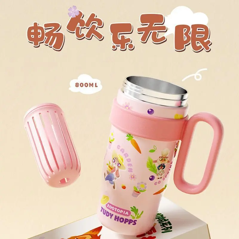 애니메이션   주토피아   닉과 주디   800ML   빨대 보온병   유니섹스   휴대용   얼음컵   귀여운   대용량   주변   생일 선물