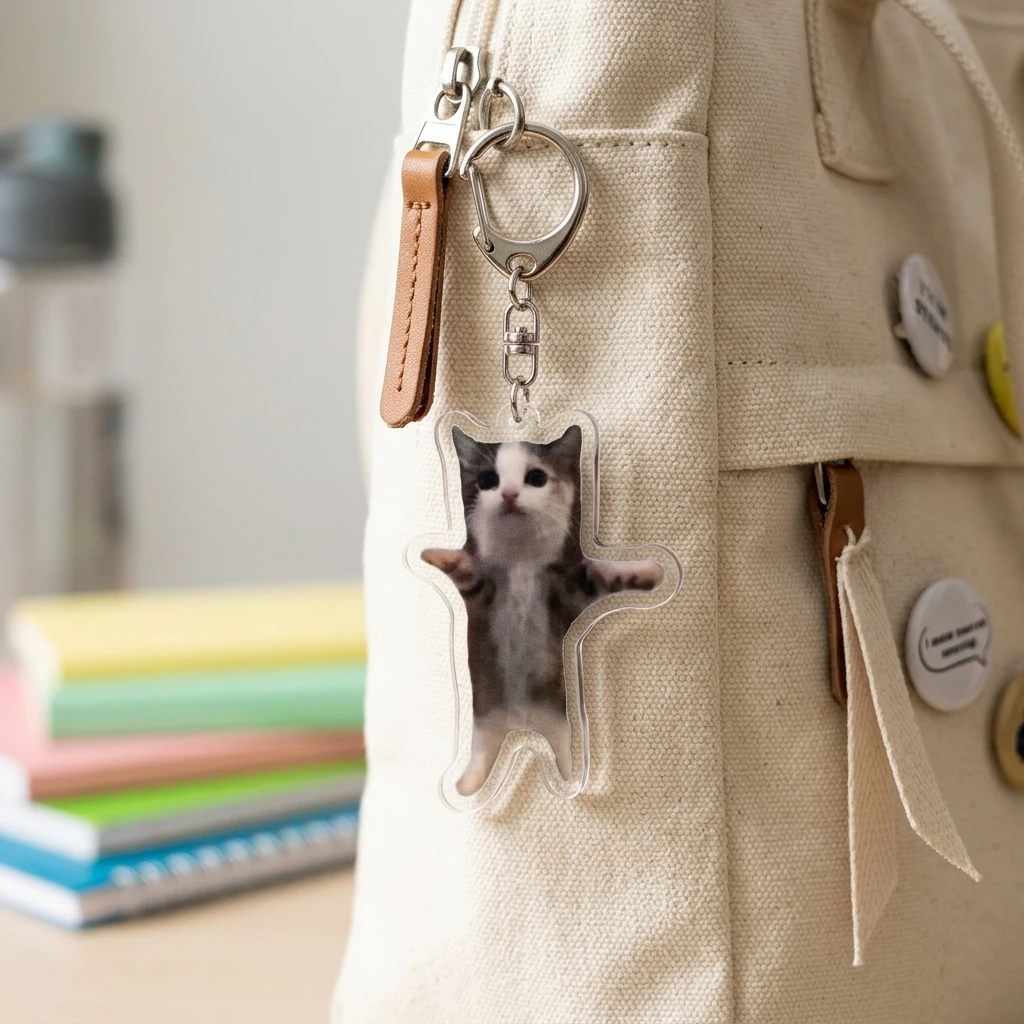 Cat Face Keychain Zinc Alloy 3D Pendant Rotating Hook for Backpack Bag Charm Cute Animal Gift Accessories Durable