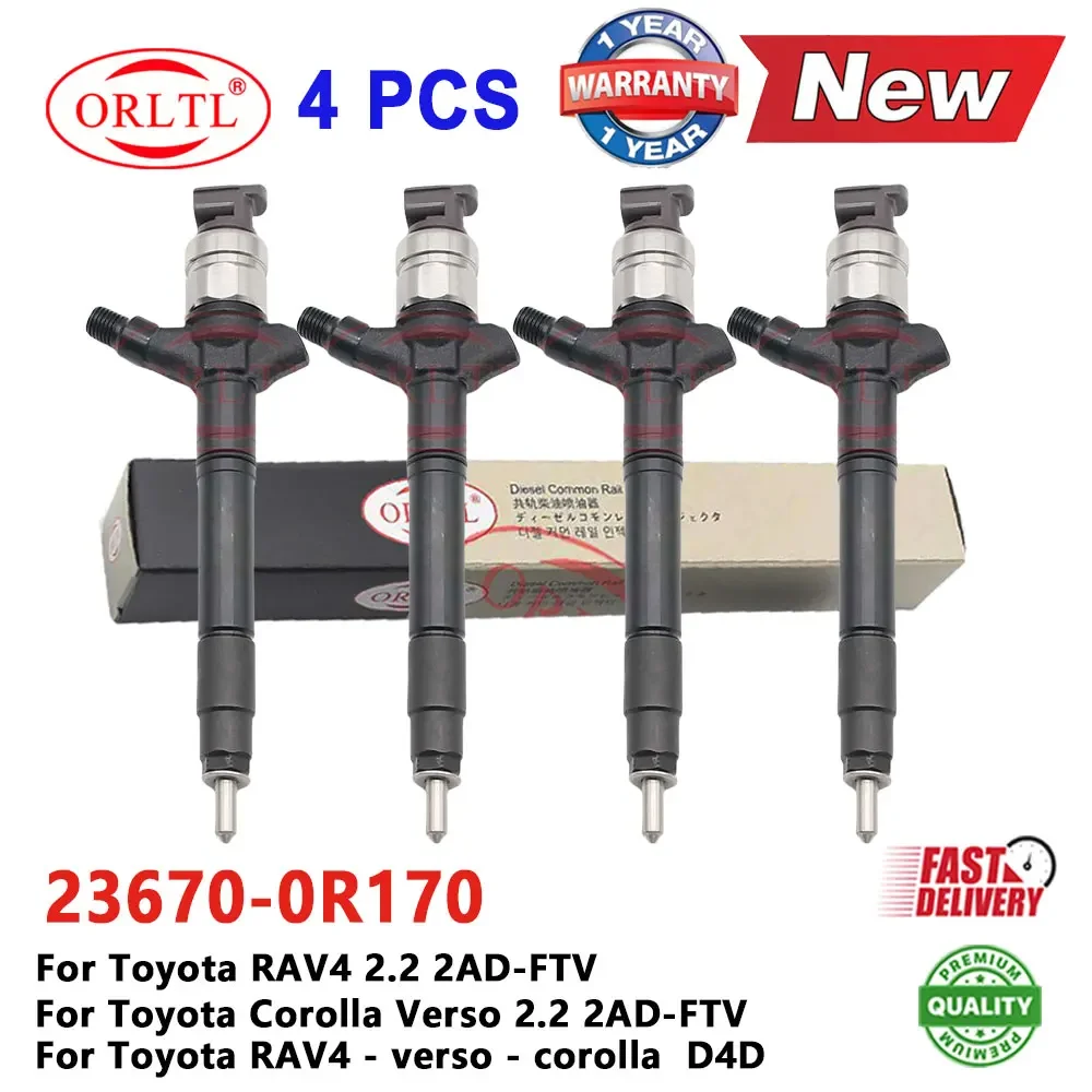 236700R170 New Diesel Injector 23670 0R170 Fuel Injection Nozzle 23670-0R170 for Toyota Corolla Verso RAV4 4 PCS
