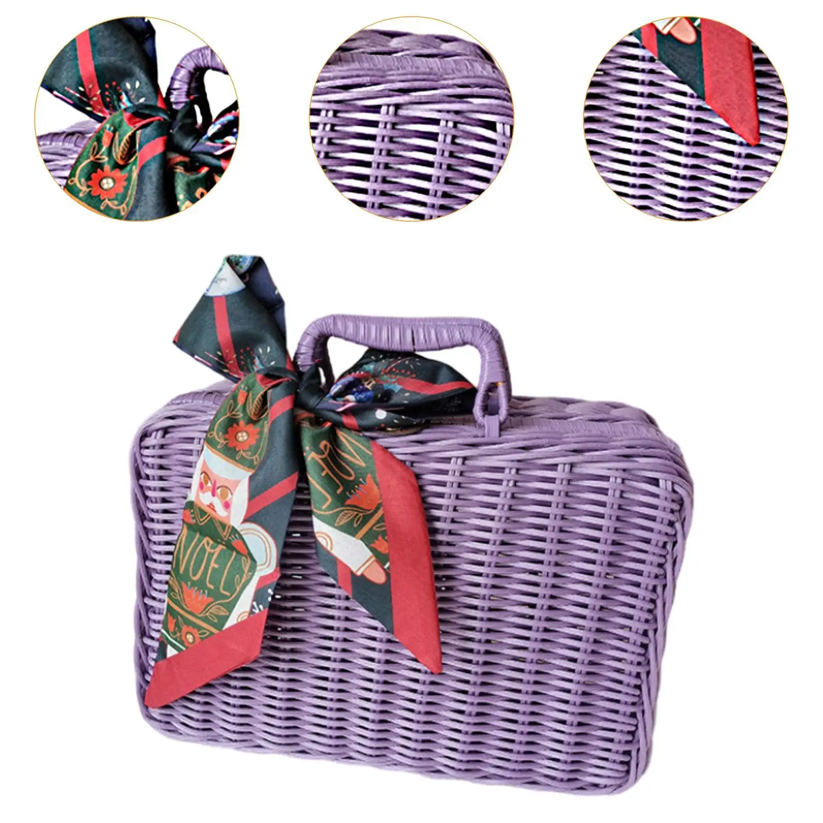 Hand Woven Rattan Basket Farmhouse Snacks Basket for Table Restaurant Office