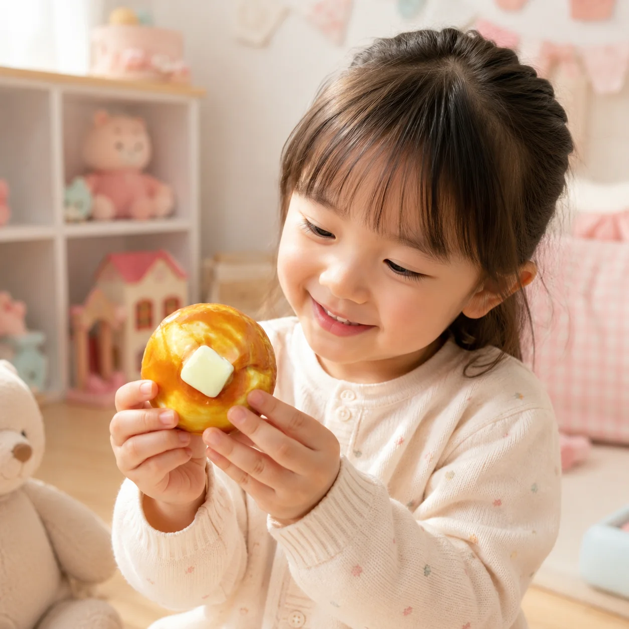 Food Grade TPR Golden Round Pastry Squishy Toy Simulation Butter Bread Soft Slow Rebound Decompression Squeeze Toy