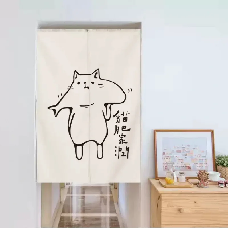 VIKAMA Rideau de porte à motif de chat de style japonais, rideau de séparation pour entrée de cuisine, rideau semi-transparent pour la maison, la chambre et le couloir