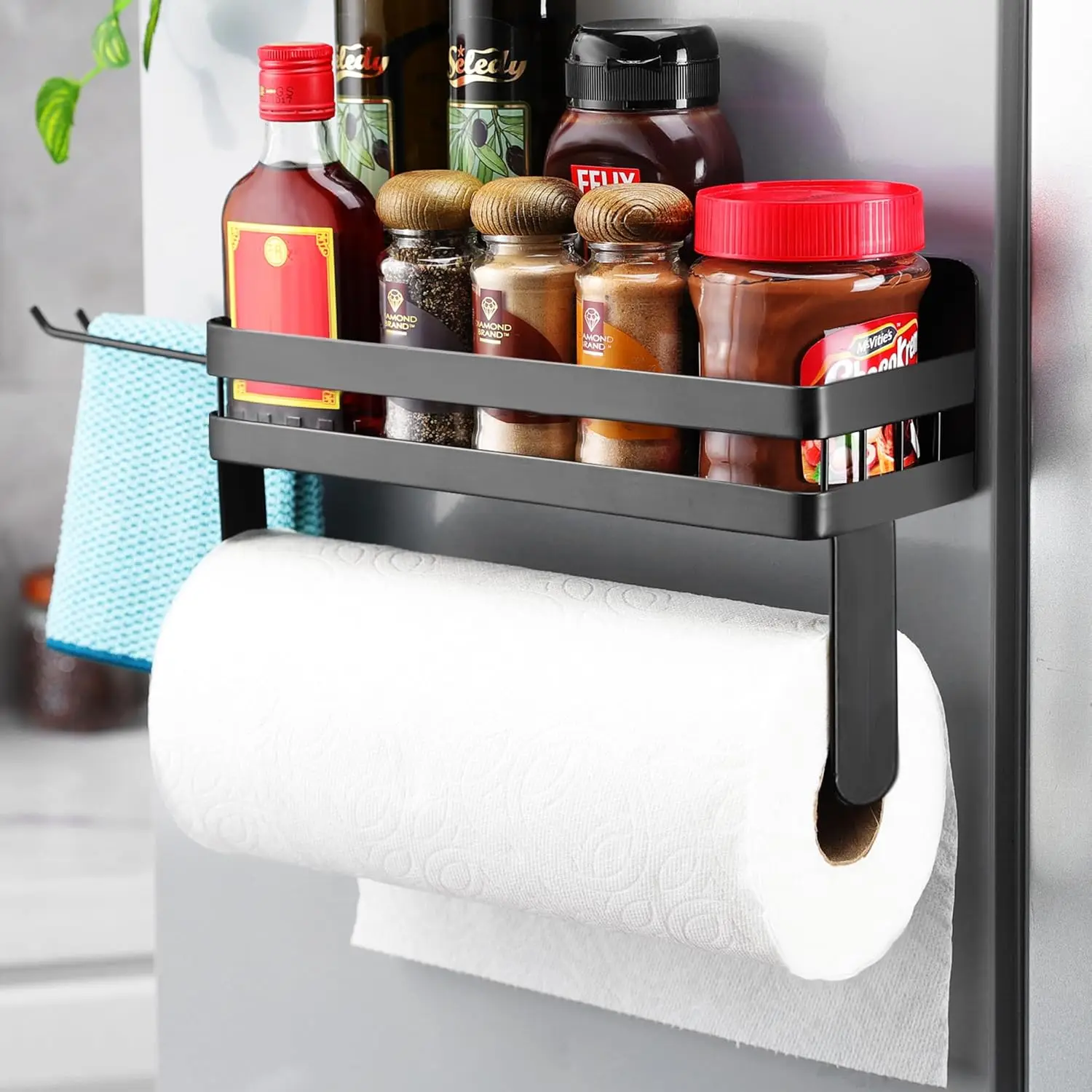 

Магнитный держатель для бумажных полотенец на холодильник с полкой и крючками - прочный инструмент для организации кухни, установка без сверления