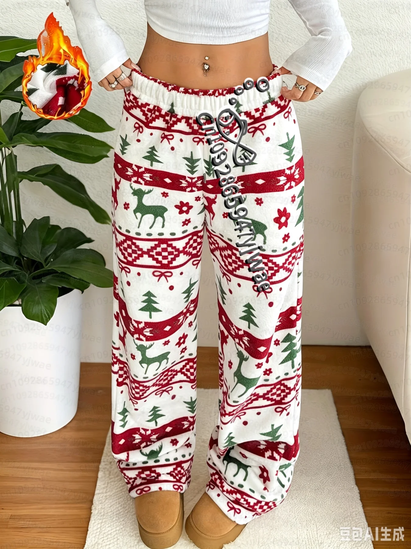 2026 MEN Autumn/Winter Women's Flannel Sleep Pants Christmas Santa Claus Christmas Tree MEN Home Pajamas Trousers