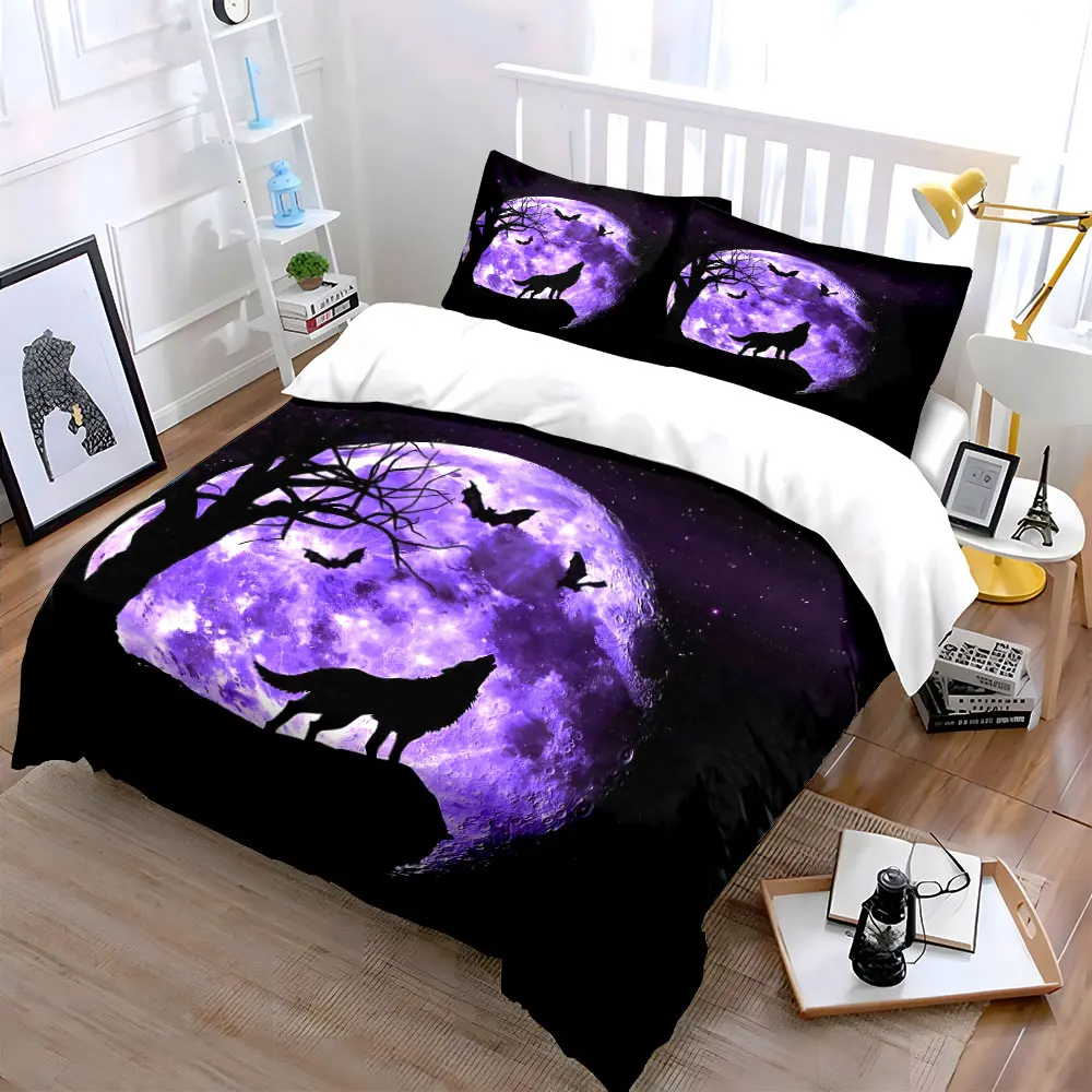 

"Moonlit Wolf Decor Set" Bedding Set with 1 Duvet Cover 2 Pillowcases Single Double King Queen, Gift