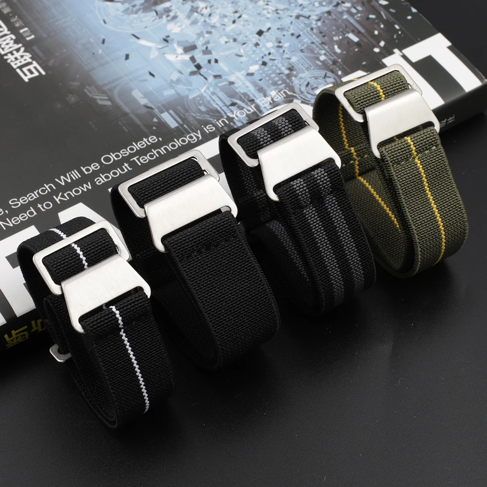 Nylon Watch Band 18mm 20mm 22mm French Troops Parachute Bag Elastic Watch Strap Black Silver Gold Buckle Fabric Wristband