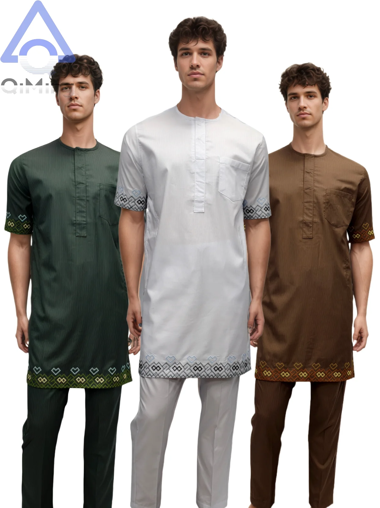 White Plain 40% Cotton Two-Piece Summer Muslim Wedding Outfit Jubba Fashion Cuffs Embroidery Prayer Moroccan Islamic Dubai Abaya