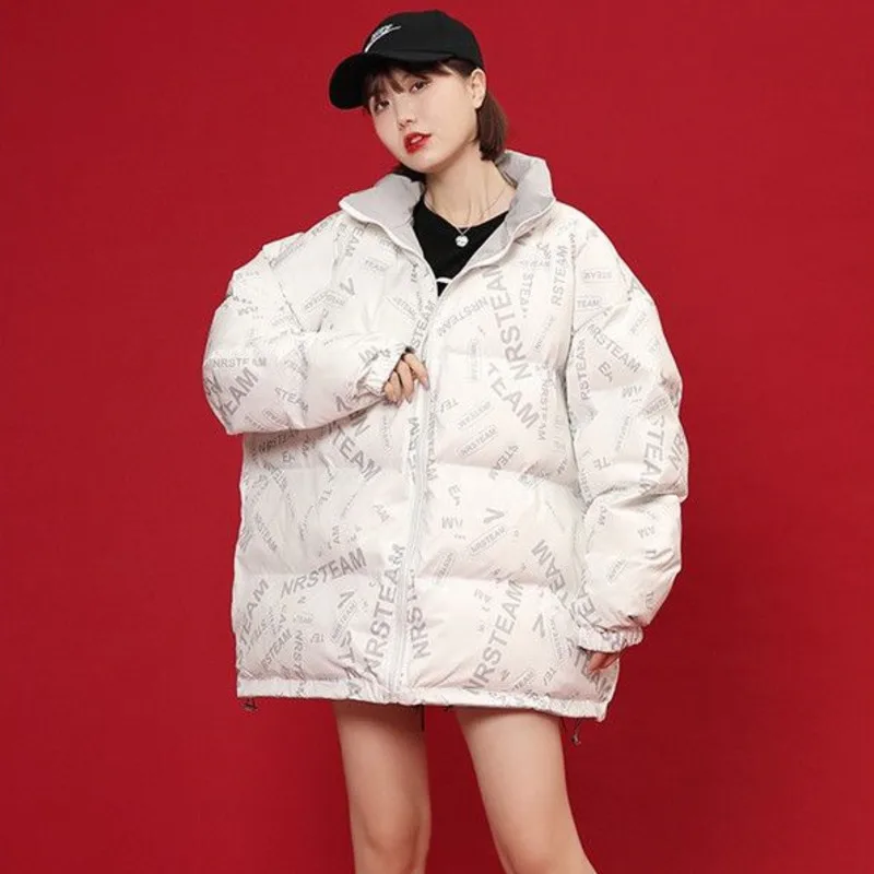 Piumino reversibile invernale Fashion Y2k Letter Puffer Jacket Oversize Zipper Pullover Baseball Puffer Jacket ragazze uomo donna