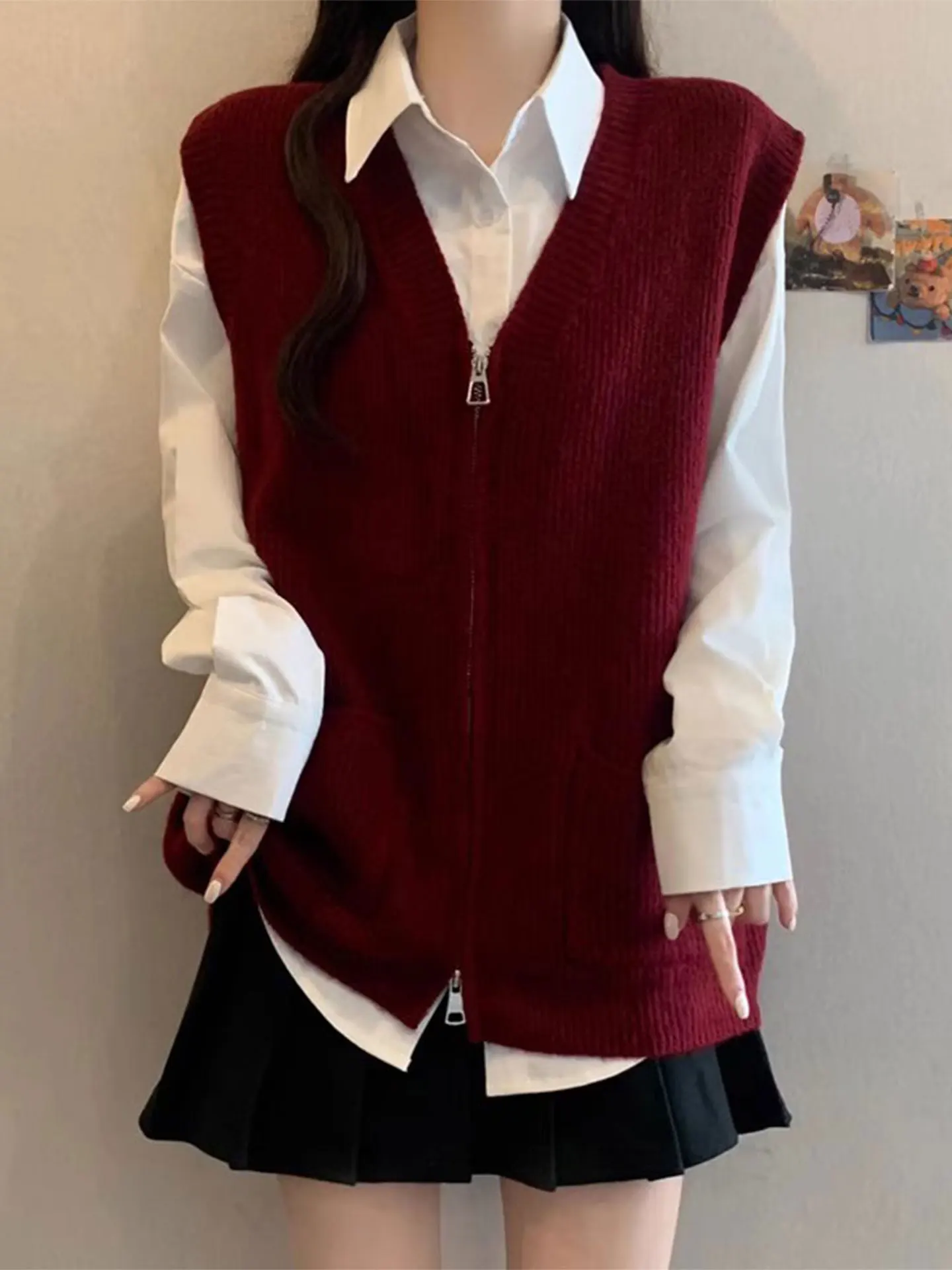 

Модный красный вязаный жилет, топ, женский зимний комплект верхней одежды больших размеров, уникальный дизайн, повседневный удобный Thiened V-Ne