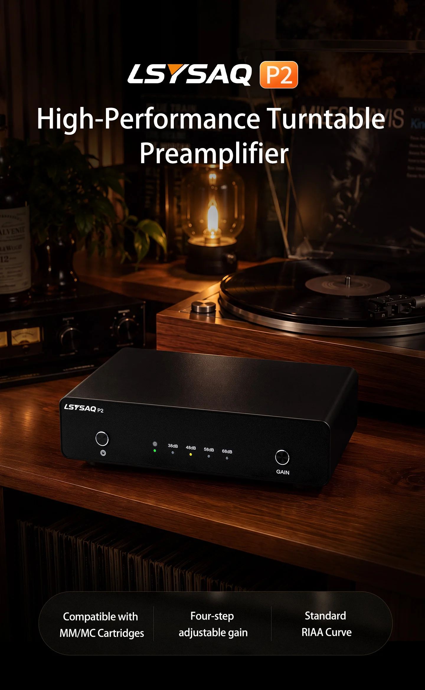 LSYSAQ P2 Phono-Vorverstärker MM MC Hi-Fi Plattenspieler-Vorverstärker RIAA-Equalisierung 4-Stufen-Verstärkung NE5532 LME49720 für Vinyl-Plattenspieler – Detail 1