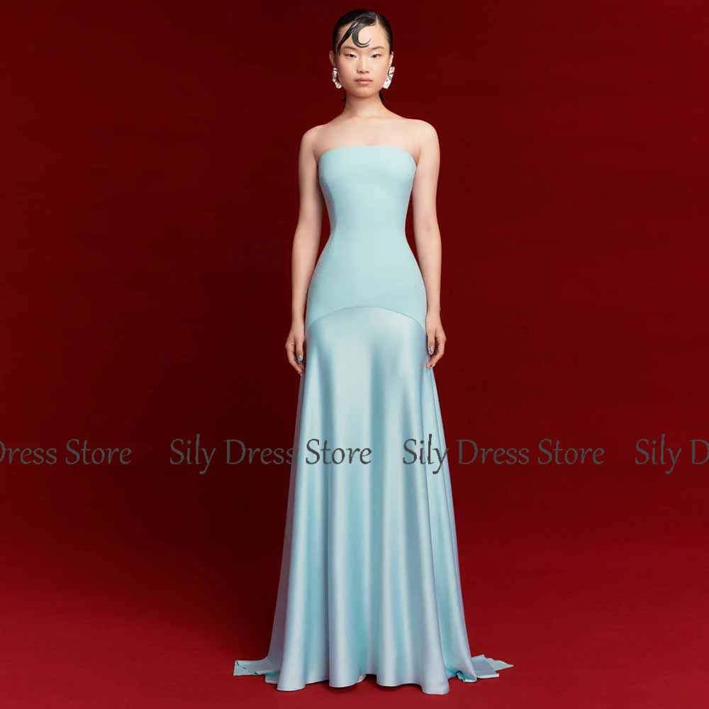 فساتين سهرة رسمية بدون حمالات من الساتان والجيرسي غمد/عمود وردي بدون حمالات مكشكش وكشكشة مقسمة فساتين لحضور الحفلات الموسيقية للسيدات #5