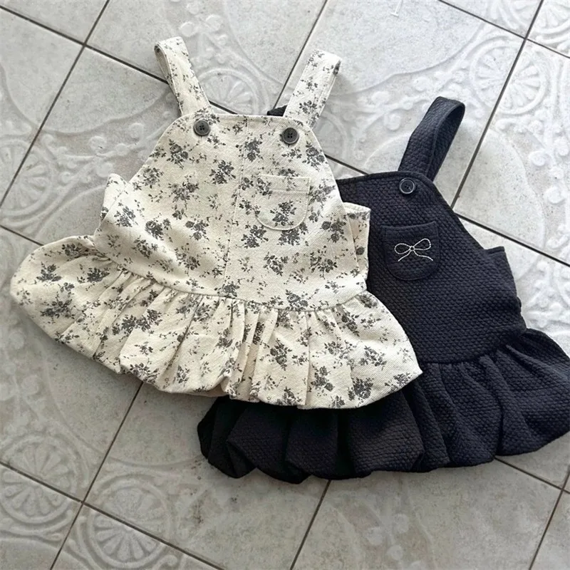 

2024 Autumn New Baby Girl Sleeveless Strap Dress Cute Girls Floral Princess Dress Cotton Infant Bow Dress Baby Girl Clothes