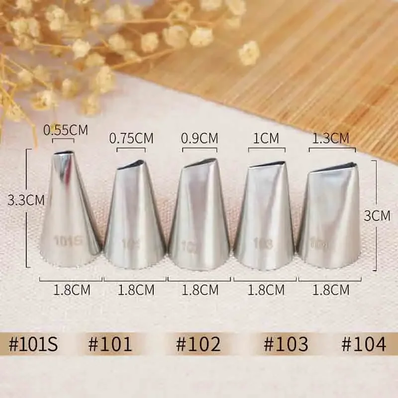 101S/101/102/103/104 Pastry Icing Piping Cake Nozzles Rose Flower Petal Stainless Steel Decorating Tip Cake Decorating Tools