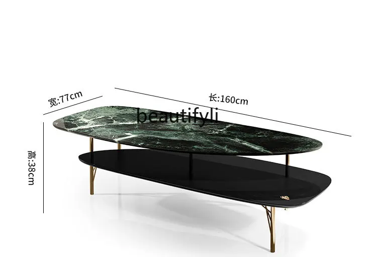 Light Luxury Special-Shaped Coffee Table Italian Designer Creative Coffee Table Green Stone Living Room Furniture