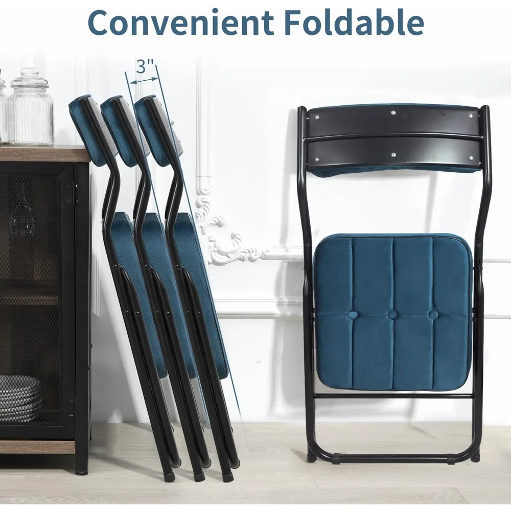 Padded Folding Chairs 4-Pack - Cushioned, Portable Dining Chairs for Kitchen, Extra Seating for Guests, Assembled