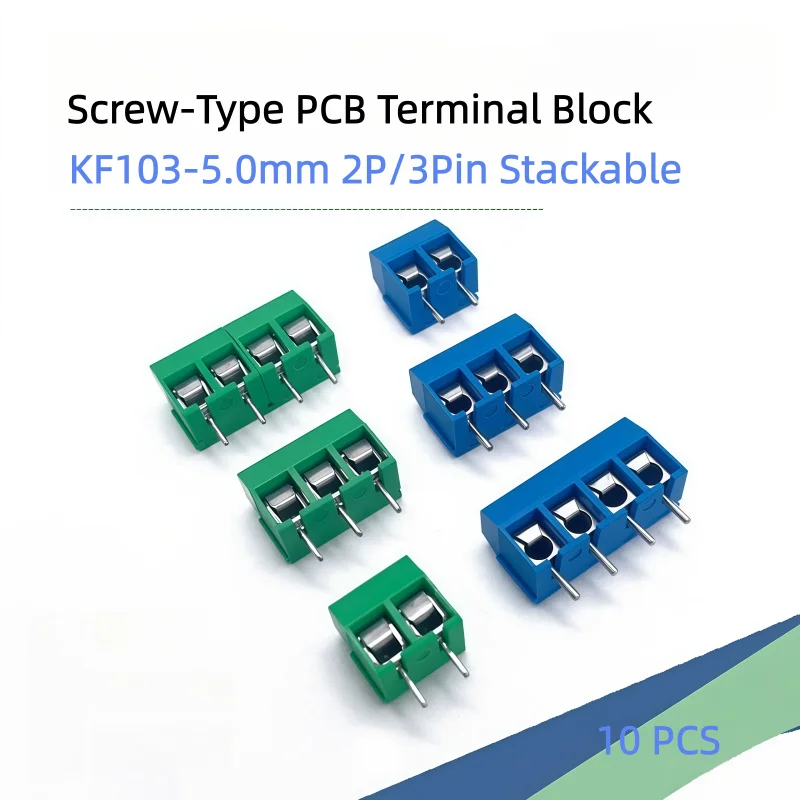 10 Pieces KF301-5.0mm Pitch Screw PCB Terminal Block 2P/3Pin Stackable Blue/Green 301-5.0mm 2P 3P 4P 5P 6Pin Connectors