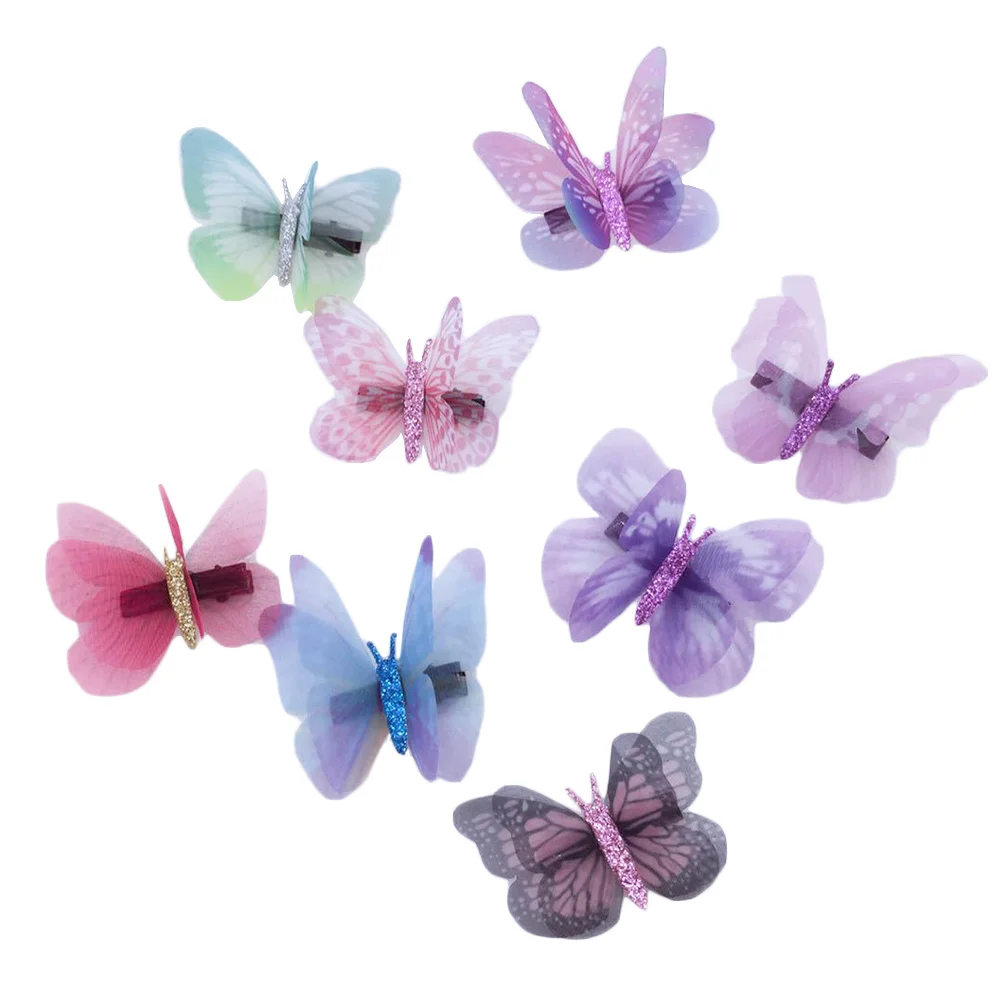 16 قطعة من مشابك الشعر الملونة على شكل فراشة من التول، تصميم مجسم مقلد مثالي لحفلات الأطفال وحفلات الزفاف وأعياد الميلاد