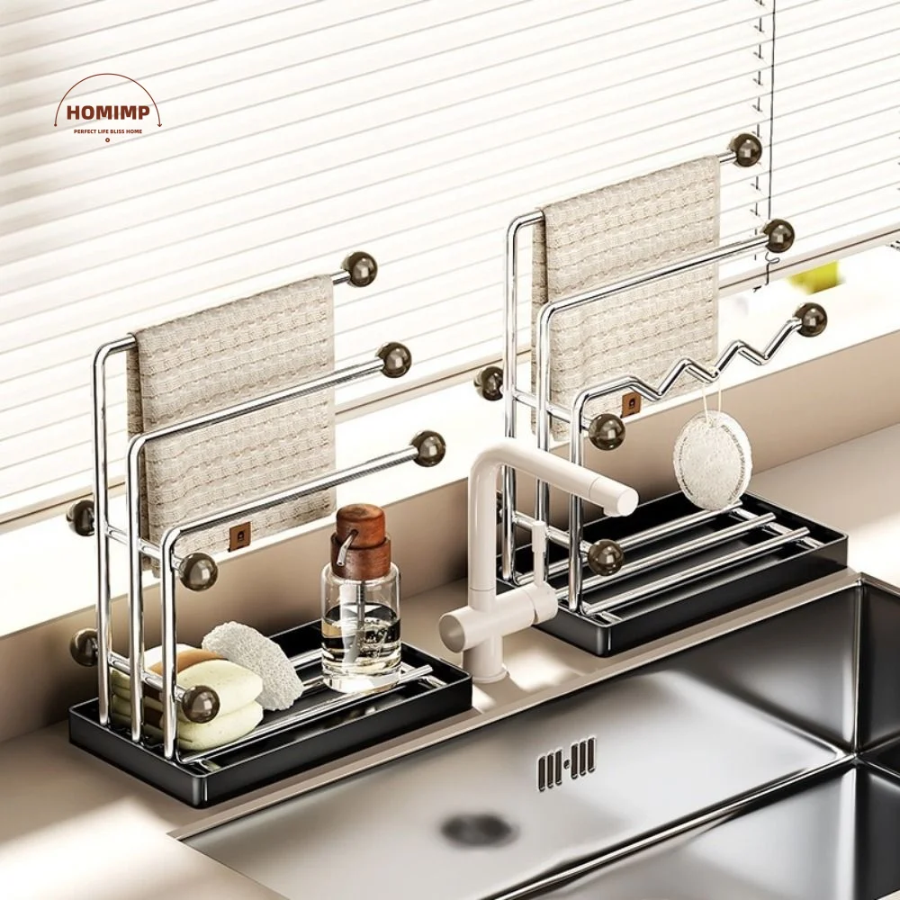 

Многофункциональная сушилка для кухонных принадлежностей из нержавеющей стали с поддоном для сбора воды, антикоррозийная, для губок, тряпок и полотенец