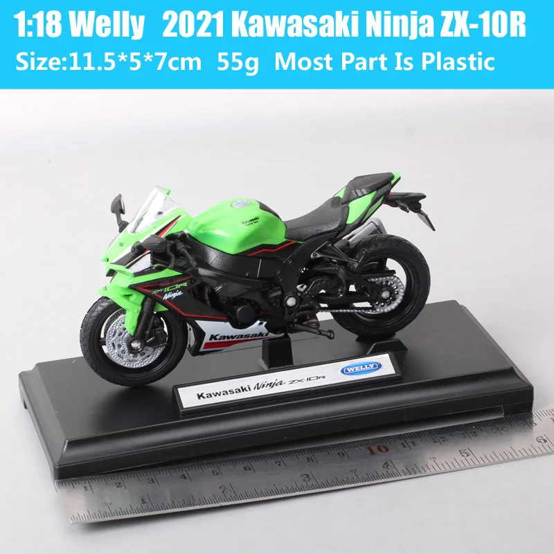 Welly 1/18 Scale Kawasaki 2021 Kawasaki Ninja ZX-10R ZX10R 2017 ZX10-RR ZX10RR Race Motorcycle Model Diecast Bike Toy Vehicles