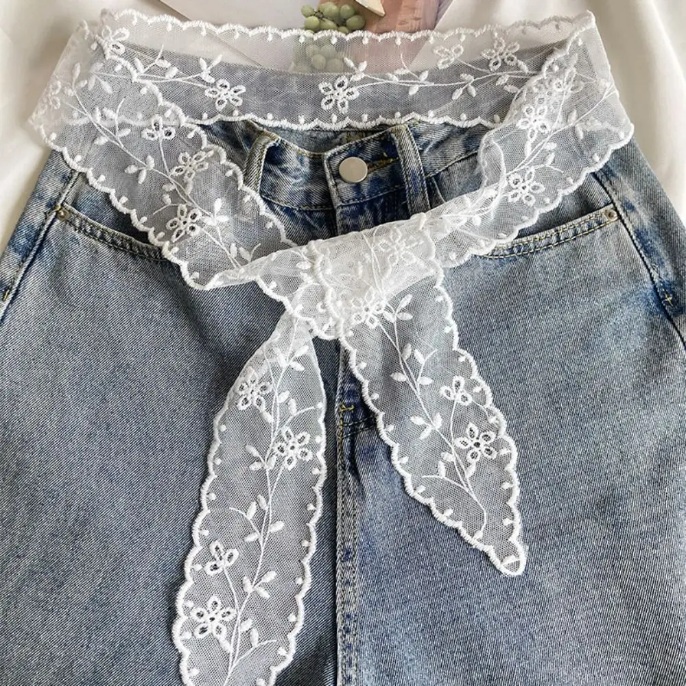 Cintura in pizzo dolce alla moda Cintura in vita con fiocco lungo in garza Abito floreale sottile Cintura jeans Streetwear