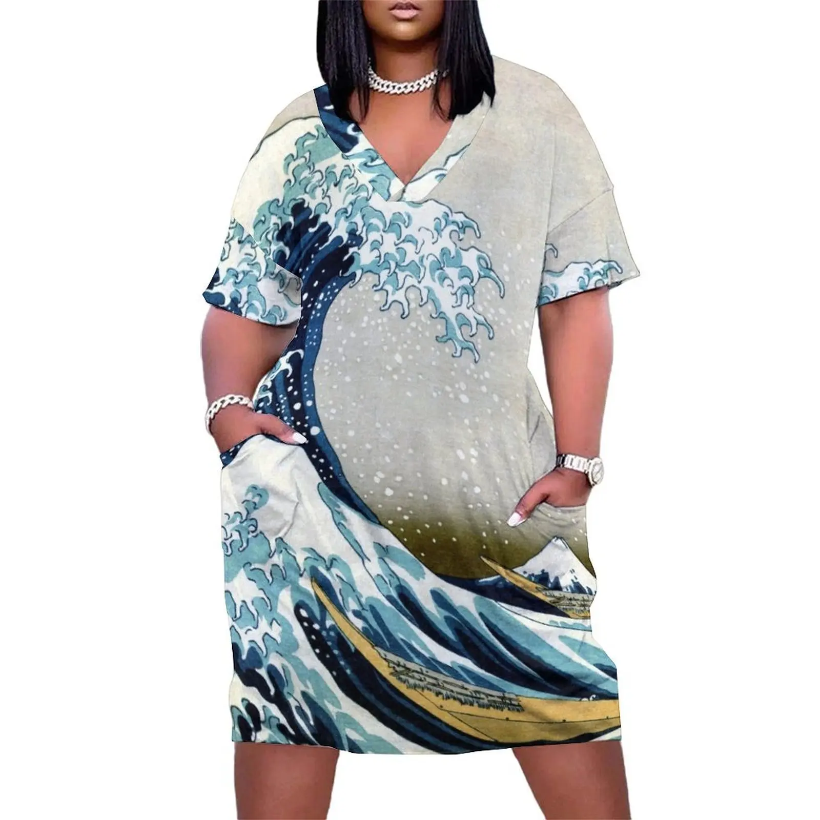 The great wave, famous Japanese artwork Loose Pocket Dress womans clothing Party dresses