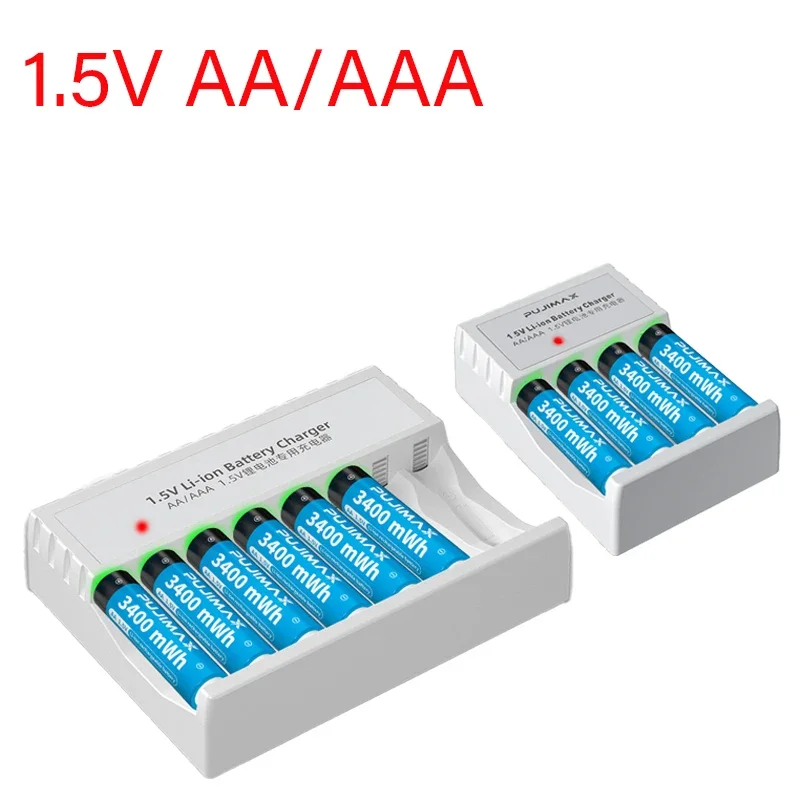 For AA/AAA 1.5V Lithium Batteries Large Capacity Rechargeable Lithium-ion Batteries 4/8 Slot Lithium Battery Charger with Cable