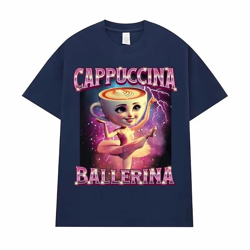 Cappuccina Ballerina Lustiges italienisches Brainrot Meme T-Shirt Herren Damen Kleidung Modetrend T-Shirts Lässiges T-Shirt aus 100 % Baumwolle