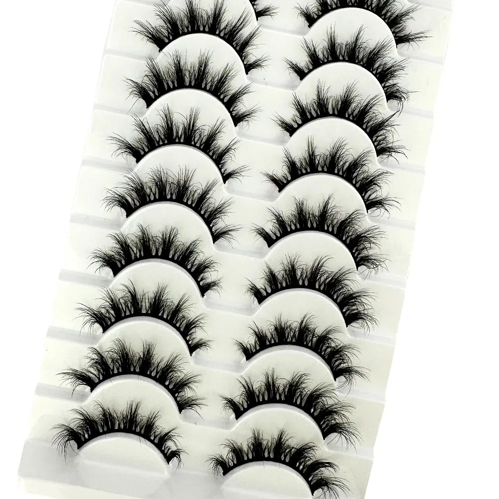 New 10 Pairs False Lashes 5D Faux Mink Lashes Fluffy Soft Volume Natural Eyelashes Cross Eyelashes Lashes Reusable Makeup Cils