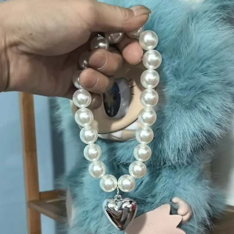 

New Doll Necklace For 38cm Labubu zimomo Cartoon Love Pendant Pearl Chain Delicate Aluminum alloy Decoration Fashion Accessories