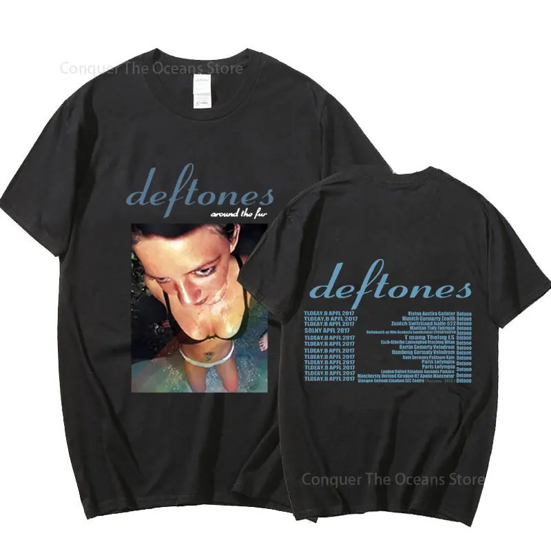 Deftones 어라운드 퍼 투어 밴드 콘서트 프린트 티셔츠, 펑크 빈티지 오버사이즈 티, 여름 코튼 탑, 신제품 