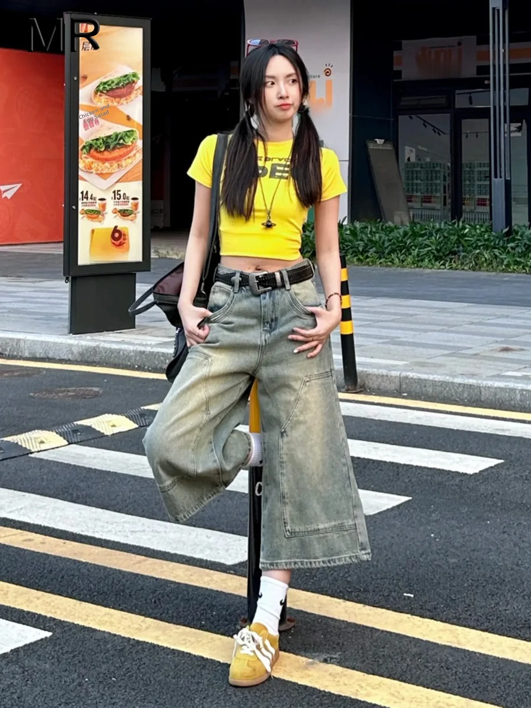 

Retro Washed Straight Leg High Waist Denim Jeans Women's Summer Slimming Leggings Casual American Style Spring Collection
