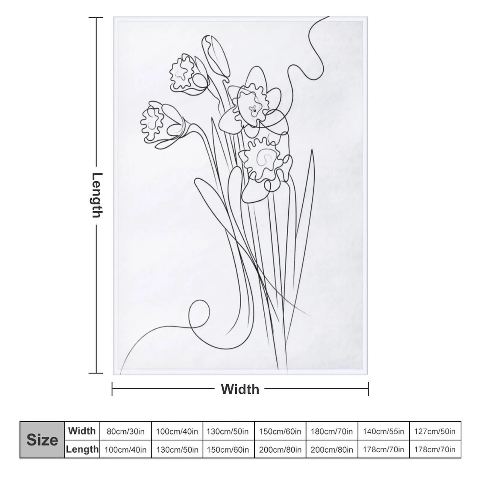 Daffodils Line Drawing Throw Blanket Decorative Sofa Sofa Throw Beautifuls Warm Blankets