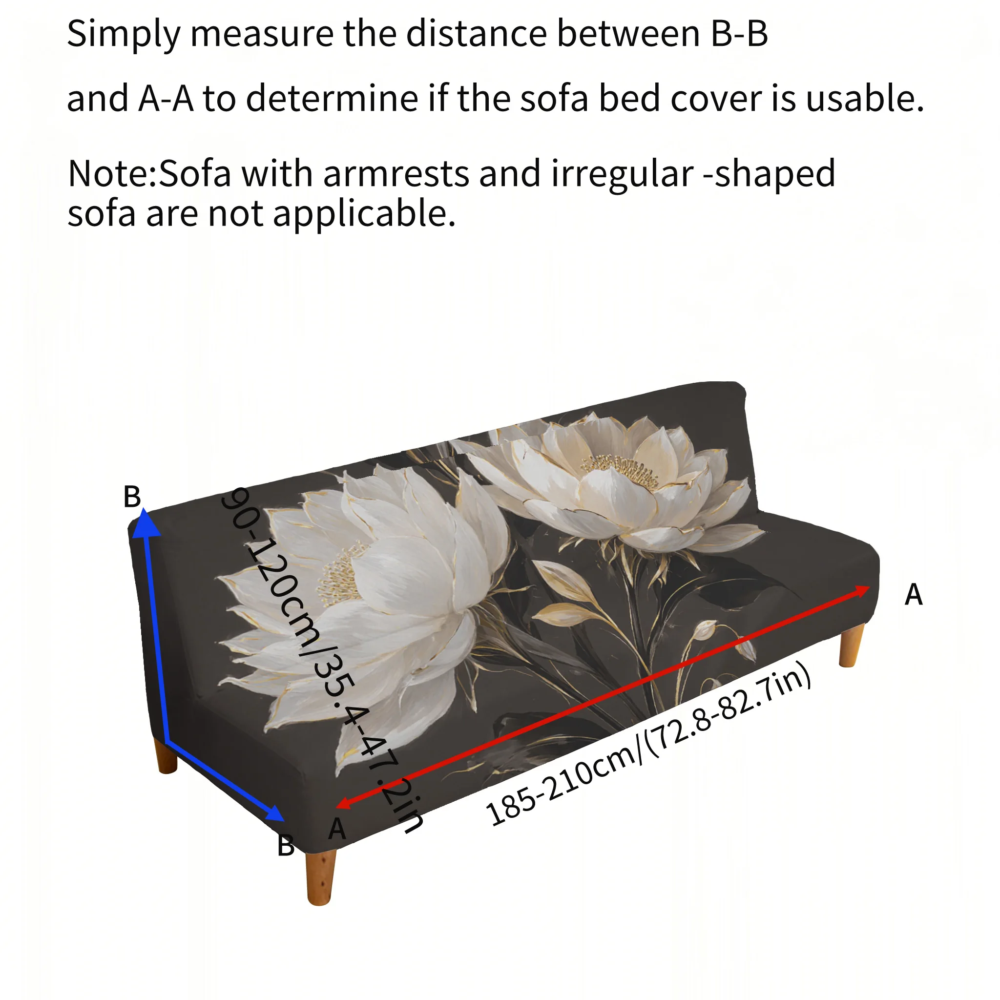 Black gold and white lotus print sofa bed cover, living room sofa bed cover, dustproof machine washable sofa bed cover