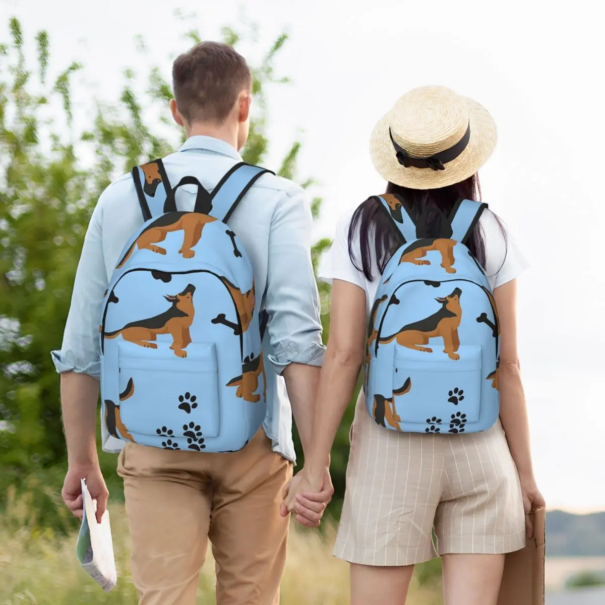 German Shepherd Pattern In Blue Student Backpack School Bag Hiking Travel Daypack for Men Women Bookbag Shoulder Bags