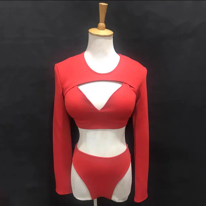 ナイトクラブ女性シンガーダンスチームコスチュームゴーゴーダンサーセクシーパフォーマンスステージウェアクラブパーティーピンクビキニ3点セットレイブ衣装