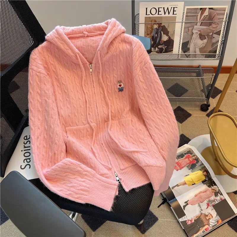 Cardigans Winter Clothes Women Hooded Sweater Jacket Kawaii Clothes Coats Tops Sweaters for Women Fashion 2023 Pink Sweater