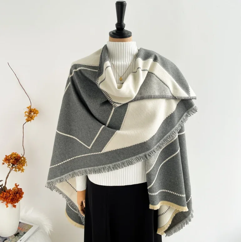 New Cloak 2025 Autumn/Winter Fake Cashmere Cape Wrap Office Warm Faux Fur Wrap Skirted Thickened Scarf Women Poncho P1