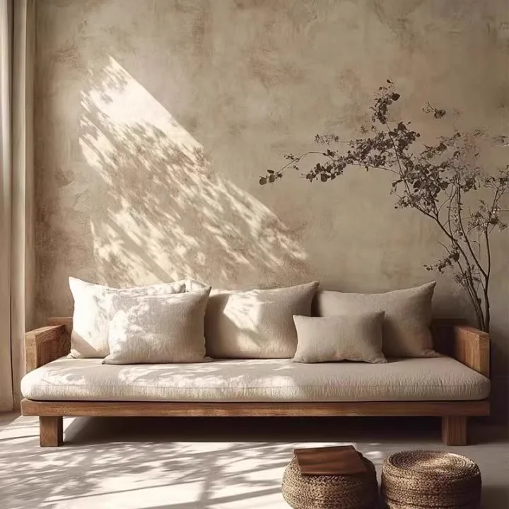 Homestay home living room retro wabi-sabi wind solid wood sofa