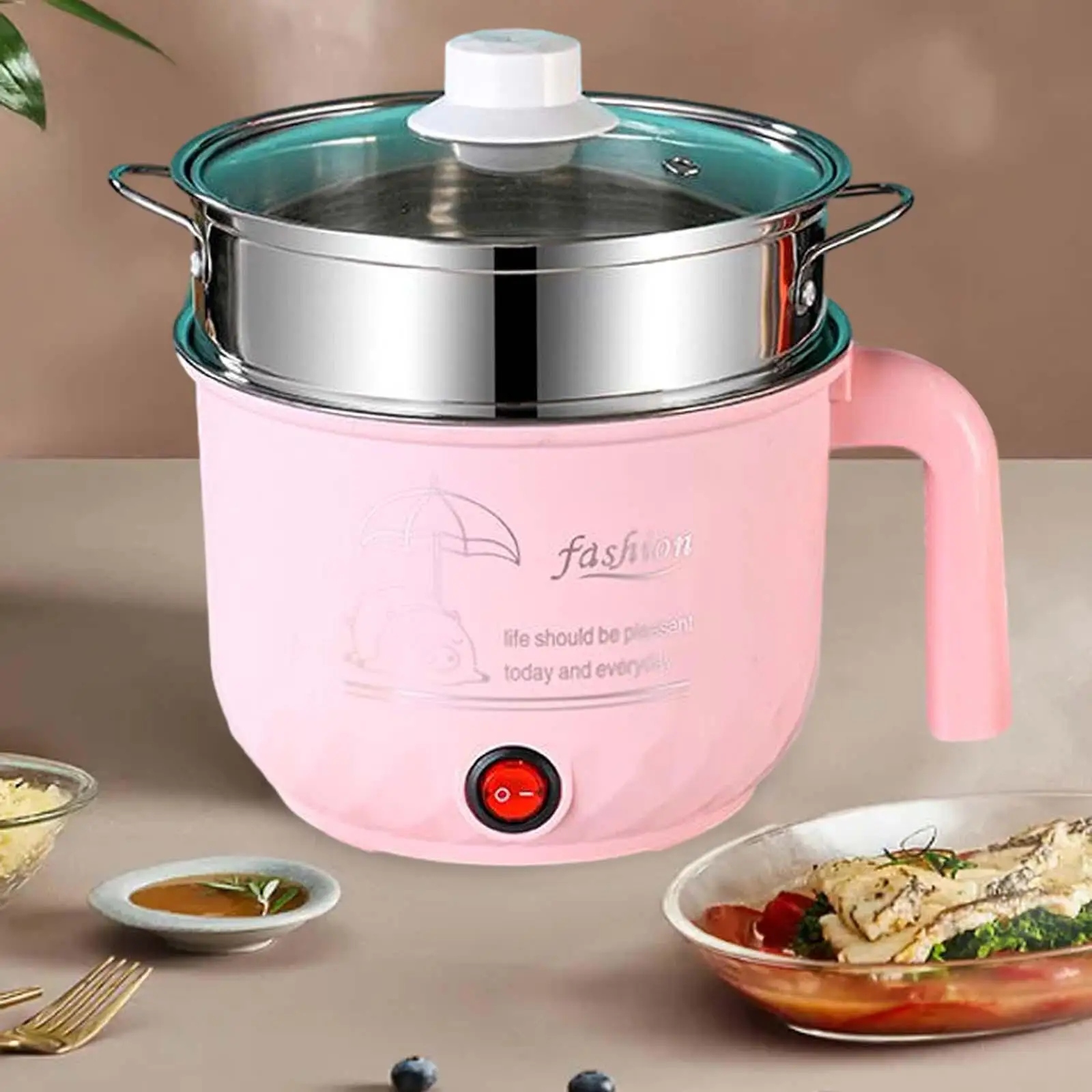 Electric Cooker Nonstick Small Electric Cooker Stainless Steel Visible Lid Soup Steamer for Noodles Pasta Dumpling Eggs