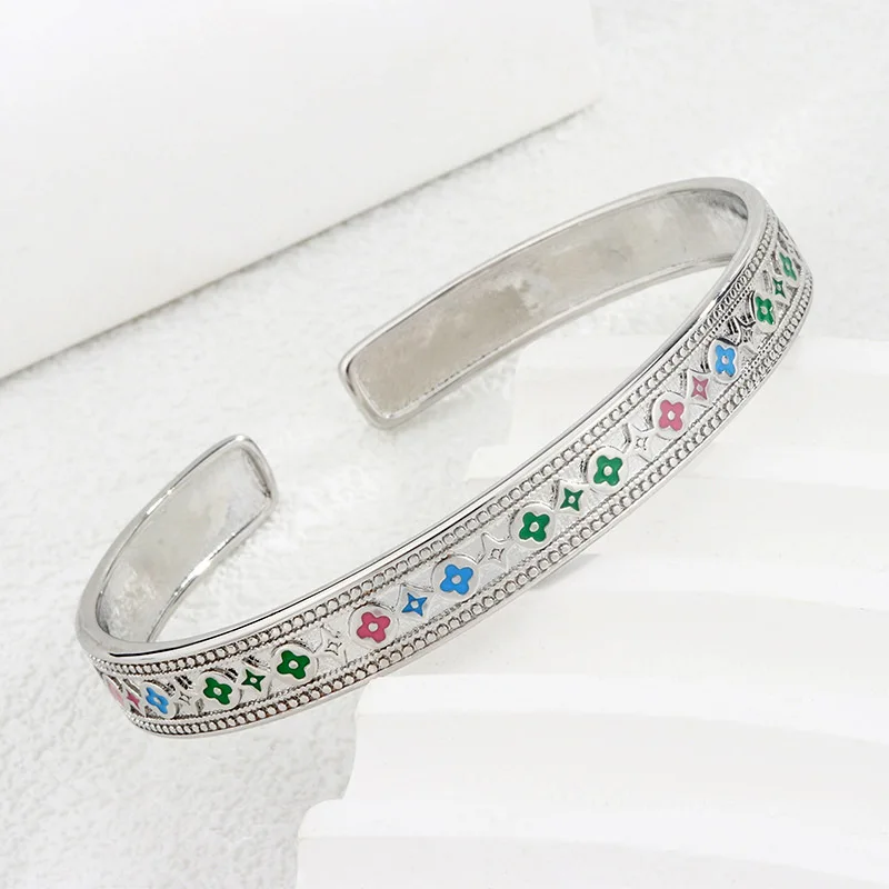 Neues Design, eleganter, bunter Blumen-Armreif aus 925er-Sterlingsilber für Damen, Schmuck, Frauen, Geburtstagsgeschenke, Freundin, Valentinstag – Detail 2