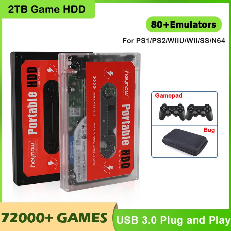 2tb hdd jogo externo disco rígido embutido 72000 + jogos 100 + coleção para ps2/wii/ps1/n64/psp plug and play para windows pc