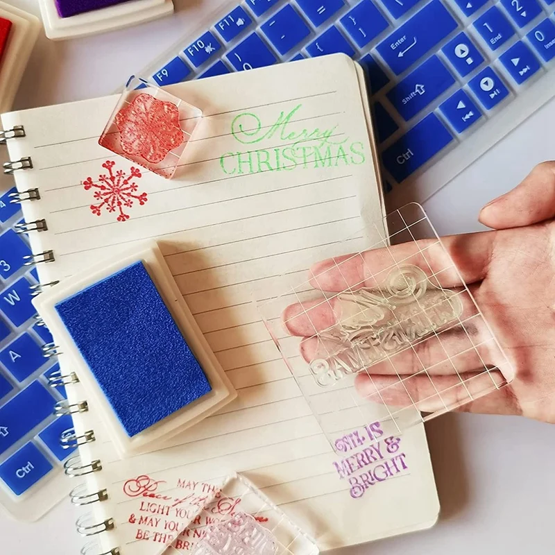 Blocs de tampons en acrylique, blocs de tampons transparents, blocs en acrylique pour outils d'estampage, ensemble avec grille décorative, 7 pièces