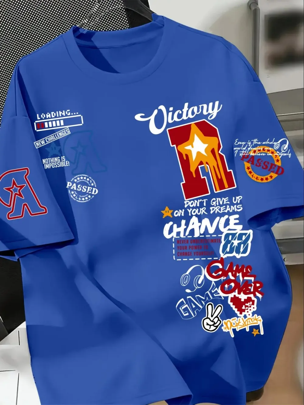 تي شيرت رجالي صيفي جديد عصري مطبوع عليه حروف جرافيتي ناعم وجيد التهوية برقبة دائرية تي شيرت على طراز الشارع في الهواء الطلق #3