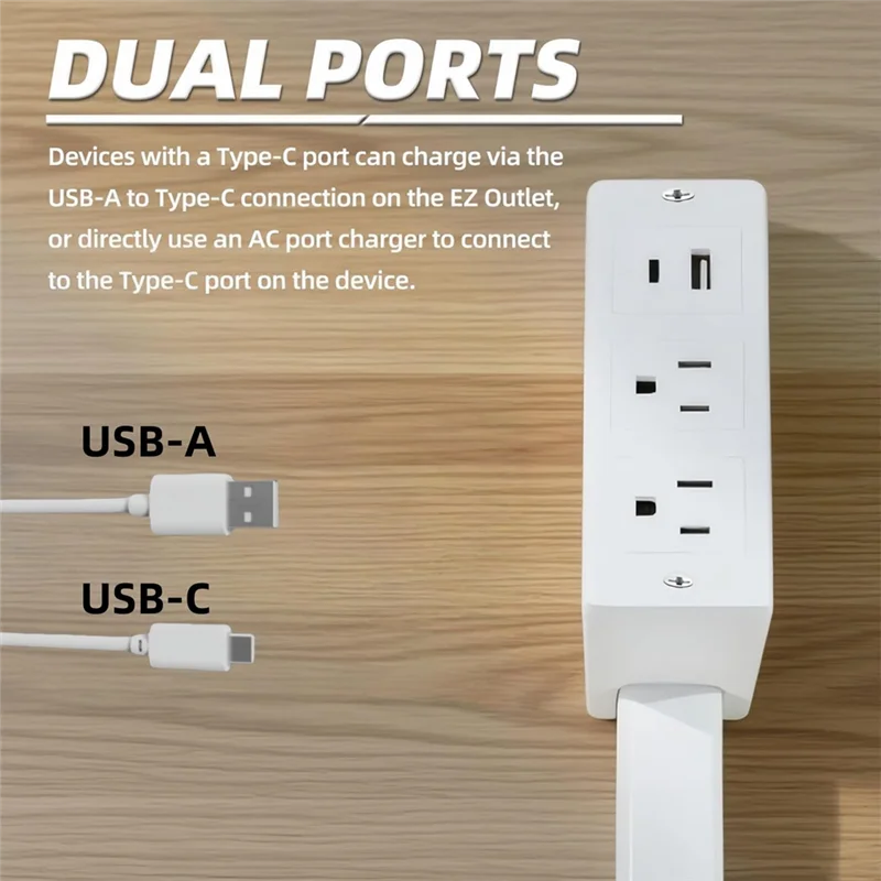 MOPHE-US Plug для дома, офиса, 180° °   Вращающийся удлинитель электрической розетки, выдвижная длина (22–27 дюймов), с USB-C и USB-A
