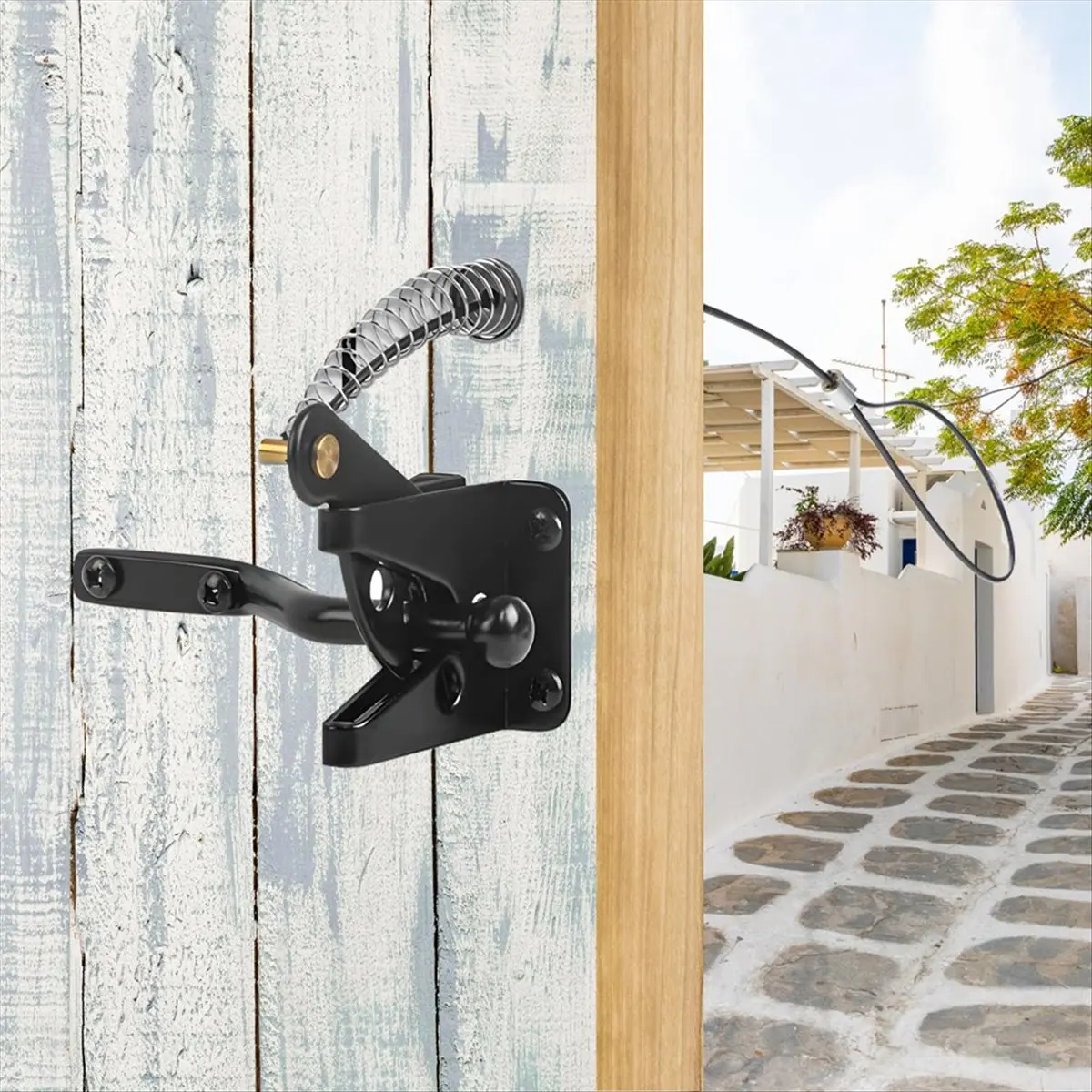 Premium 2 Sets Gate Latch Cable Pull String,Adjustable Spring Door Latch Opener, 2-6 Inch for Metal and Wooden Fences in Garden