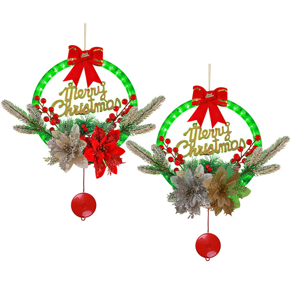 Christmas Wreath LED Light Battery Operated Warm White Pinecones and Red Berries for Front Door Gate Wall Christmas Party Decor