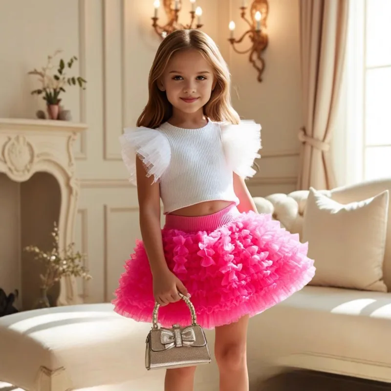 Mädchen Kleidung Sets Sommer Prinzessin Fliegen Sleeve Top + Gaze Rock 2 stücke Kleidung für Kinder Kinder Kostüm Kleinkind Outfits 4-7T